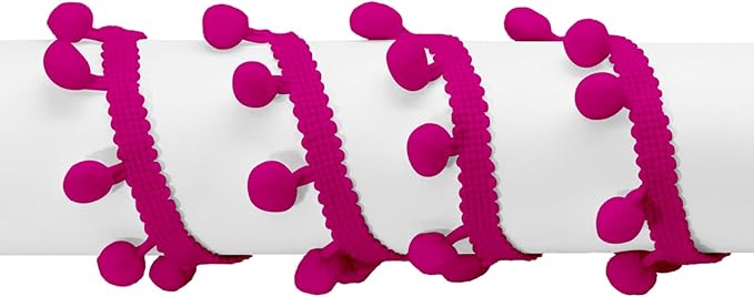Homiest 10 Yards Pom Pom Trim for Sewing, 1 Inch Wide Fuschia Ribbon Bundles Textured Fabric Fringe Ribbon, 13mm Ball Pompom Trim for DIY Crafts Curtain Clothes Pillow Home Decoration