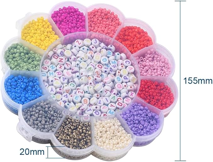 3370 Pcs 3mm Glass Seed Beads Bracelet Making Kit, Small Beads Friendship Jewelry Craft Kit with Letter Beads & Elastic Cord, DIY Art Craft Gift for Girls