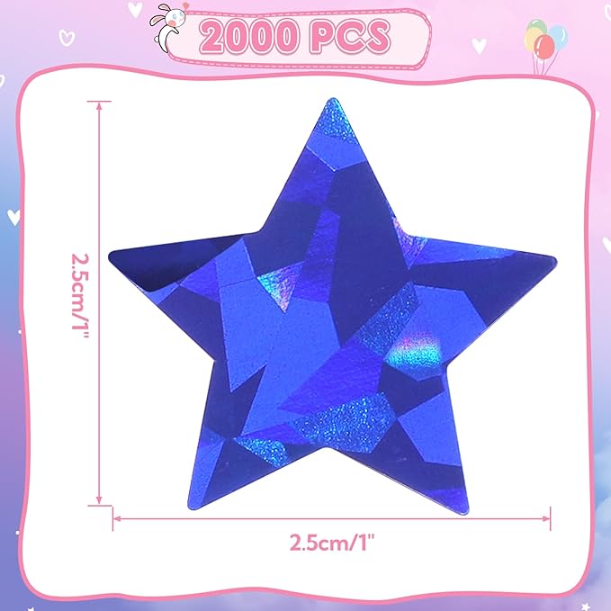 2000 pcs holographic star stickers, self adhesive metallic glitter foil stickers reflective star sticker, ideal for student planners and classroom supplies, each measures 1”
