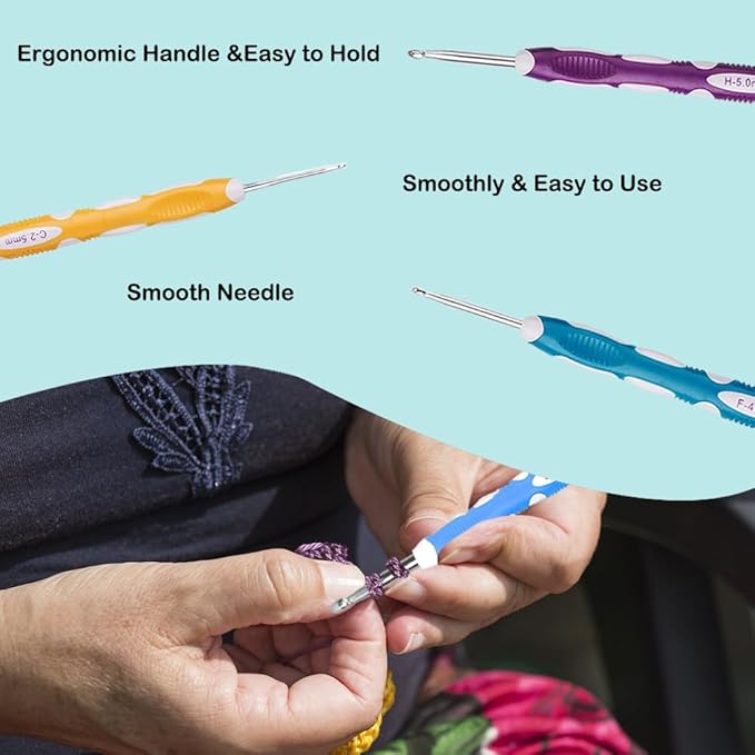 Novelchet 13Pcs Ergonomic Crochet Hook Set with Case, Crochet Hooks for Arthritic Hands,Crochet Hook Size 2mm-10mm (B-N)