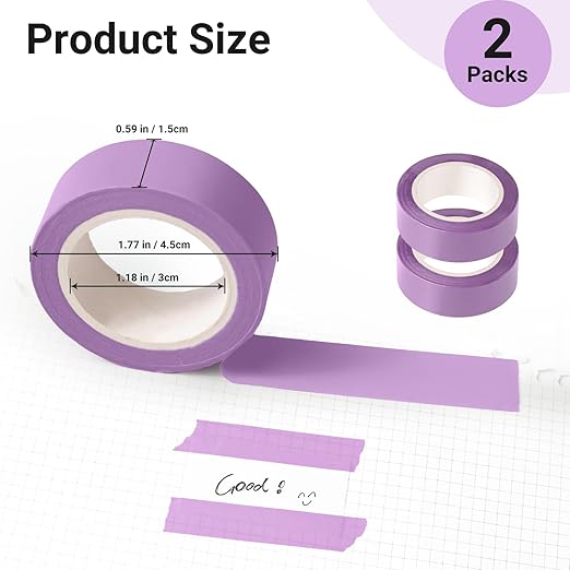 2Pack Purple Washi Tapes, Self-Adhesive Decorative Masking Tape, Decor Journals Scrapbooks Planners DIY Crafts Gift