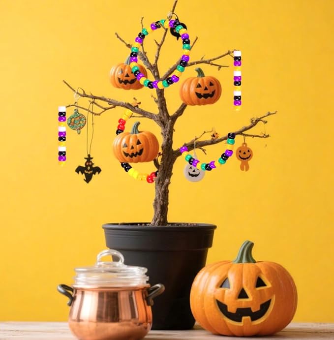 1000 Pcs Halloween Pony Beads, Colorful Beads for Bracelets Jewelry Making, Plastic Hair Bead for Braids for Craft, Gifts for Friend(Black, White, Orange, Purple)