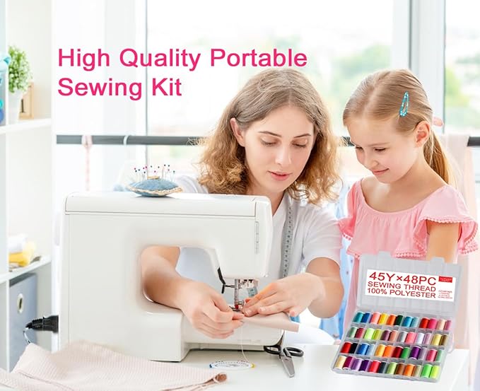 48 Rainbow Color Set of Handy Polyester Sewing Threads with needls and Threader