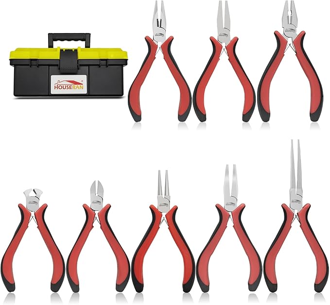 houseran 8 packs jewelry pliers set, jewelry making tools with needle nose pliers, wire cutters, round nose pliers, bent nose plier