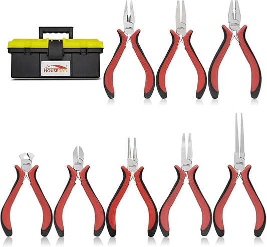 houseran 8 packs jewelry pliers set, jewelry making tools with needle nose pliers, wire cutters, round nose pliers, bent nose plier