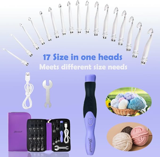 Yarniss 17 Sizes Lighted Crochet Hooks Set 2.5mm~14.0mm, Rechargeable Crochet Hook with Interchangeable Crochet Head