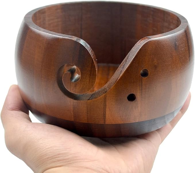 Wooden Handmade Knitting Bowls - Large Round Woven Wool Bowl for DIY Crocheting Home Decor & Needlework - 6 * 3.1 Inch