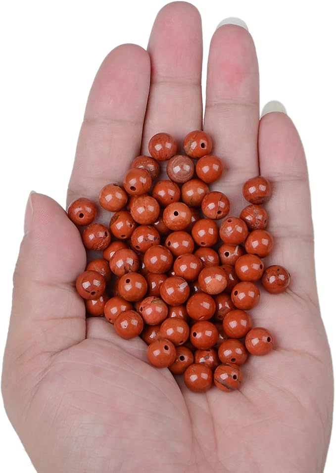 bymitel 140pcs natural crystal beads stone gemstone round energy healing loose beads with stretch cord for jewelry making bracelets anklets (red jasper, 8mm 140pcs)