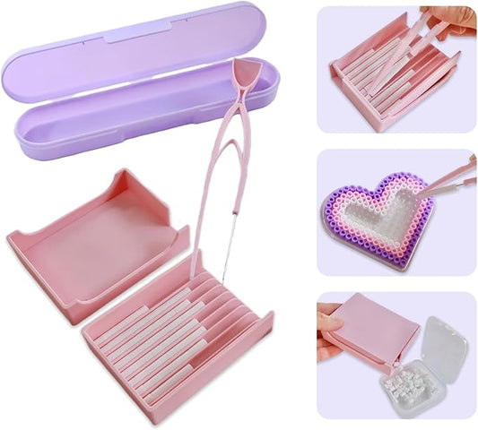 5mm Fuse Bead Single Needle Tweezer & Aligner Tray Kit, Efficient Iron Bead Sorting Tools with Effortless Beads Recovery, Birthday Easter Gifts for Women
