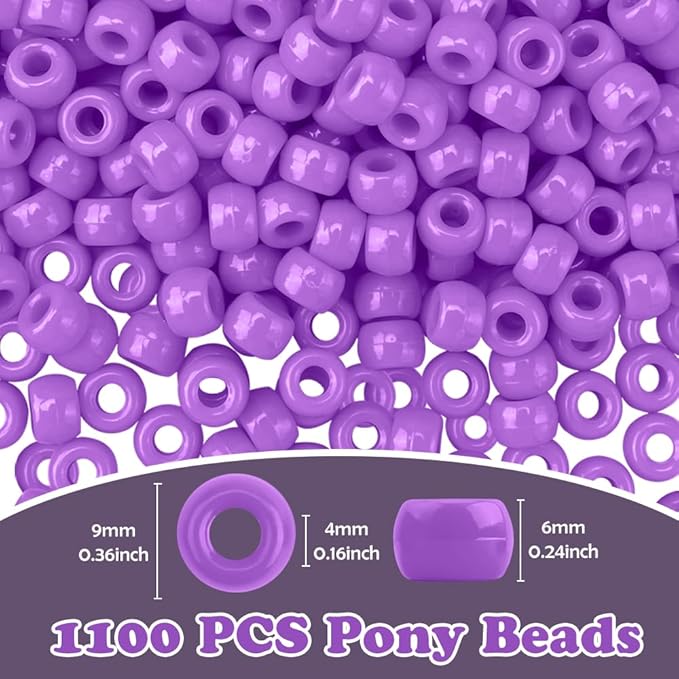 QPIXVB Pony Beads, 1100pcs, Plastic, Small, Barrel Shaped, Purple, for Jewelry Making, Hair Braids, Crafts