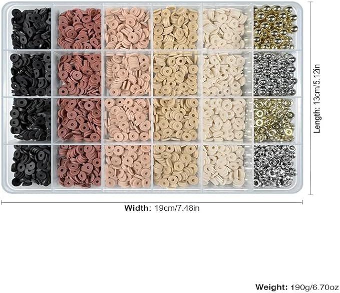 Believo Polymer Clay Beads Kit for Jewelry Crafting with Elastic Cord – Flat Heishi Beads & Spacer Pieces for Bracelets & Necklaces (Black & Coffee)