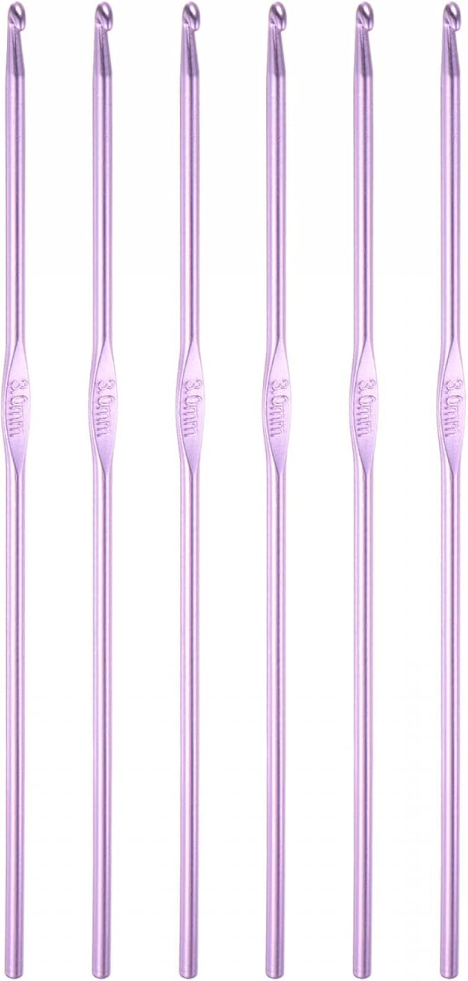uxcell Aluminum Crochet Hook 3mm Knitting Needles for DIY Craft Yarn Purple 6Pcs
