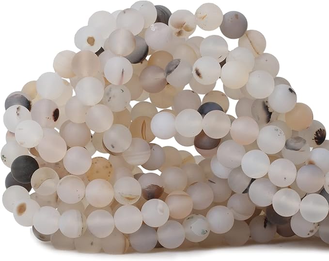 45PCS 8mm Natural Frosted Moss Grass Agate Gemstone Round Loose Beads for Jewelry Making 1 Strand 15"