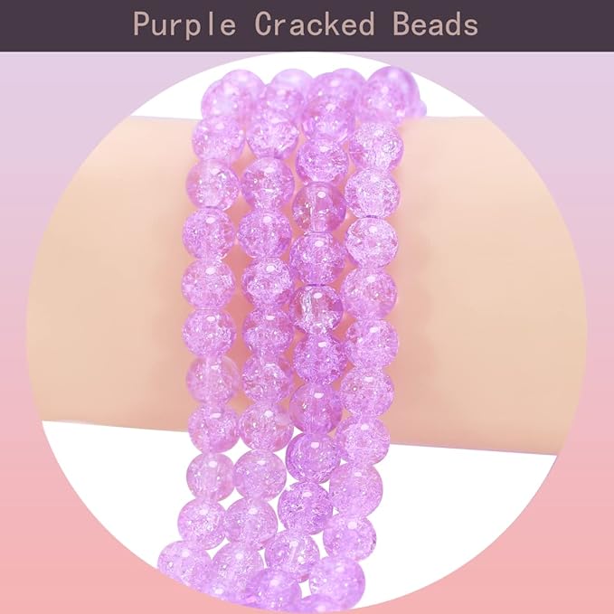 450pcs Purple Crackle Glass Beads Handcrafted Round Lampwork Smooth Loose Beads for Bracelet & DIY Jewelry Making 8mm
