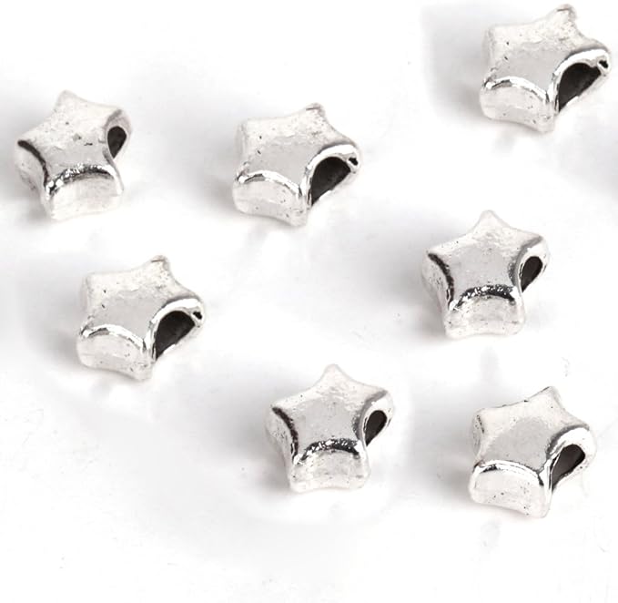 RUBYCA 30pcs Tibetan Silver Tone Spacer Beads Fit European Charms Bracelet Shiny Star Design