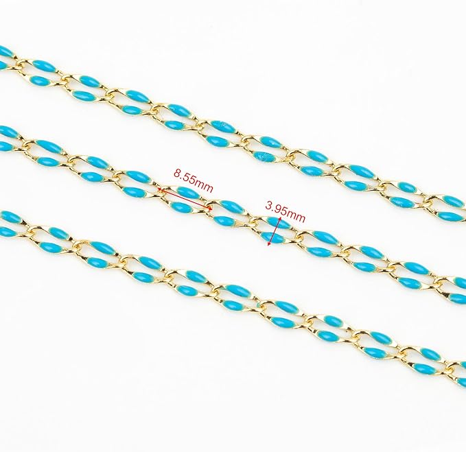YOUBEIYEE 2 Meters Lake Blue Enamel Cable Chains Bulk Gold Plated Chain for Jewelry Making Brass Chain Necklace DIY Jewelry Supplies
