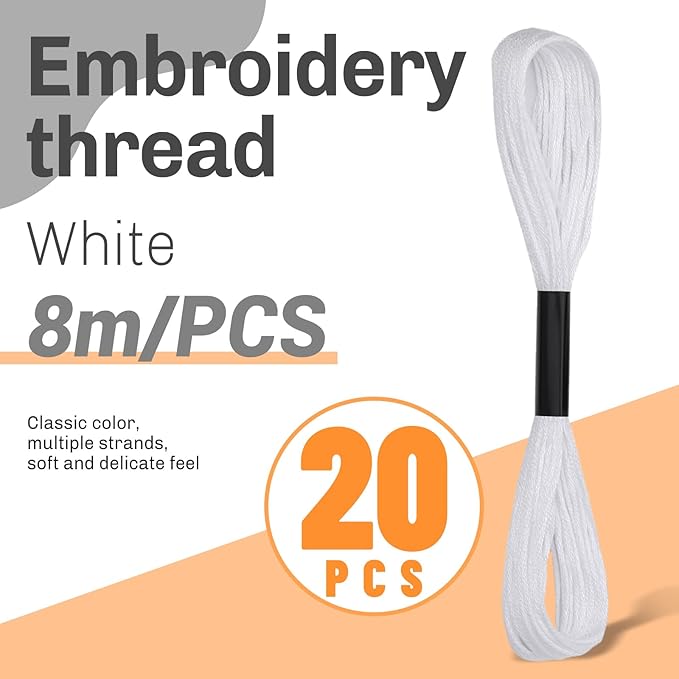 20 Skeins Embroidery Floss, White Embroidery Thread, Friendship Bracelet String, Cross Stitch for DIY Making, Embroidery Crafts