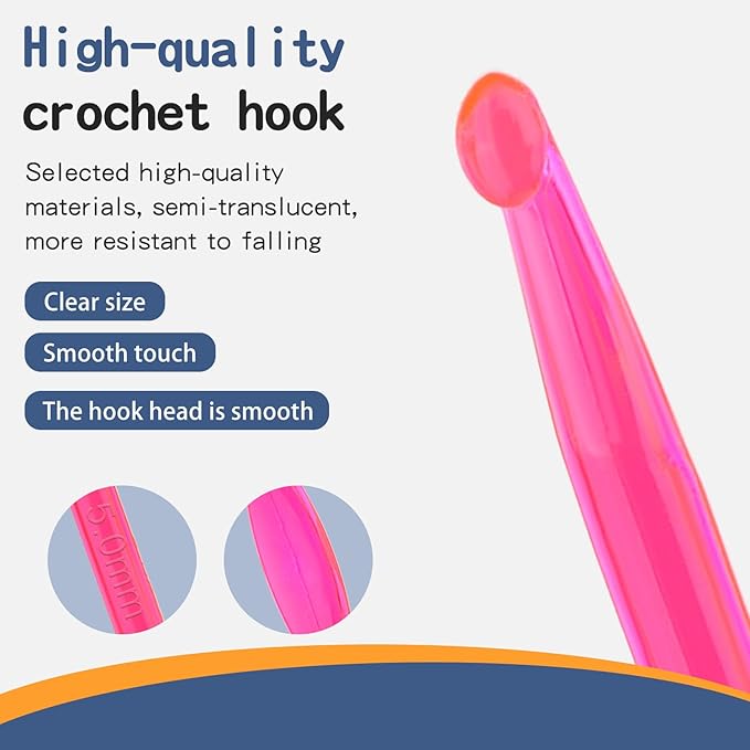 Crochet Hook, 5 mm Ergonomic Handle for Arthritic Hands, Colorful Transparent Crochet Hook for Beginners and Crocheting Yarn (5 mm)