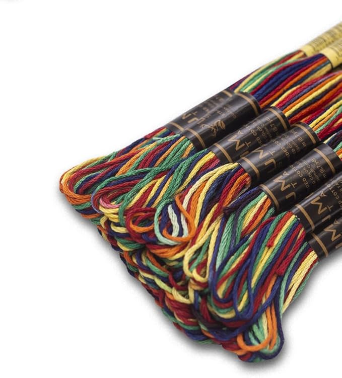 Pack of 12 Premium Embroidery Thread | 100% Egyptian Cotton Premium Skeins | Cross Stitch Embroidery Floss | Oeko TEX Certified | Ideal for Arts & Crafts (Rainbow Variegated 00)