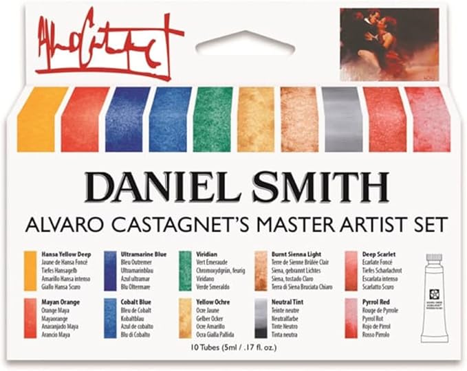 DANIEL SMITH Watercolor Set 5ml Tubes - Alvaro Castagnet Watercolor Set - 10 Tubes, 285610016,Gold, 0.17 Fl Oz (Pack of 10)