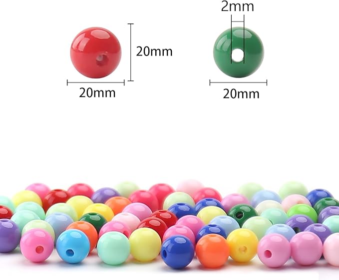 bonny boxx 40pcs 20mm smooth mix colors acrylic round beads, plastic resin bubblegum balls chunky gumball beads for necklace and bracelet making, crafting supplies