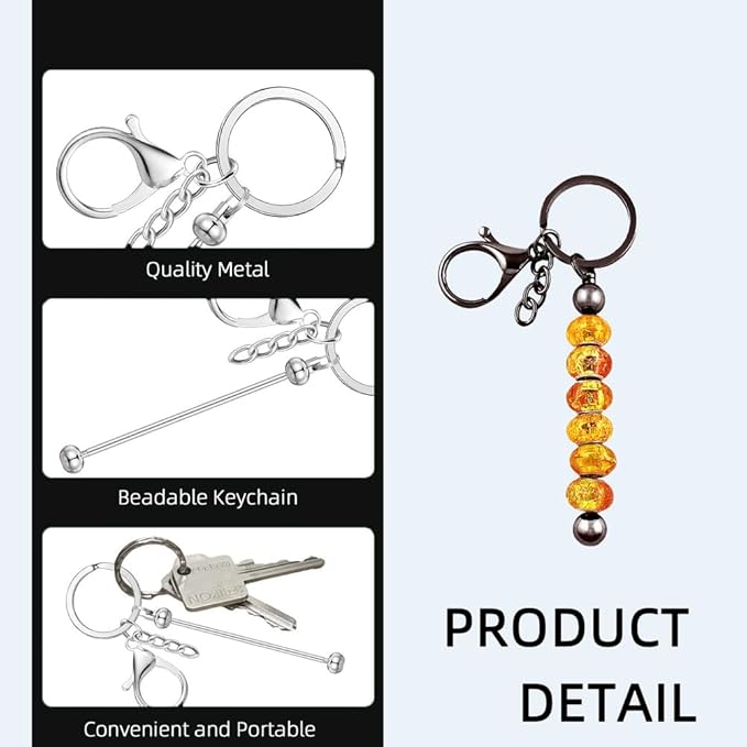 8 Pcs Beadable Keychain Bars Blanks - Bead Keychain Metal Beaded for DIY Projects Pendant Jewelry Crafts Making Gift (Dark Grey)