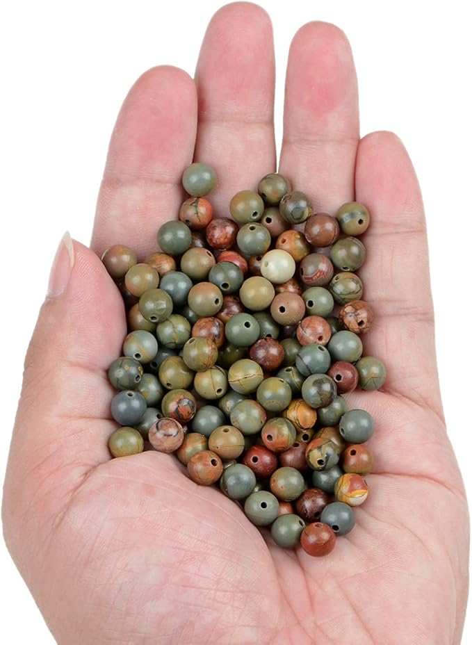 bymitel 210pcs natural crystal beads stone gemstone round energy healing loose beads with stretch cord for jewelry making bracelets anklets (picasso, 6mm 210pcs)