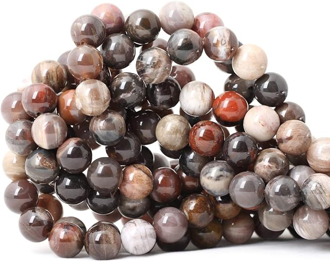 cheavian 35pcs 10mm natural silicified wood jade gemstone round loose beads for jewelry making diy findings 1 strand 15"