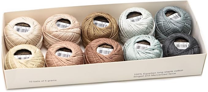 Size 8 Double Mercerized Egyptian Long Staple Cotton Pearl Thread Ball 5 Grams Rainbow Color Embroidery Thread 10 Colors per Box for Crochet Hardanger Cross Stitch Hand Embroidery (Set K)