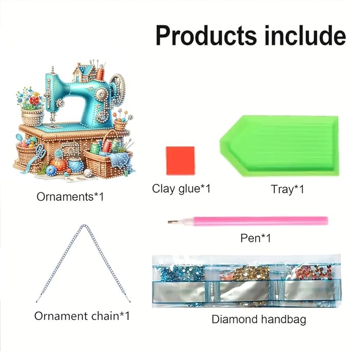 POETRYDRAW DIY Hanging Diamond Art Pendant Kit, 5D Blue Sewing Machine Special Shaped Crystal Diamond Art Window Acrylic Pendant Ornament Wall Art Suncatchers Sign for Home Decoration