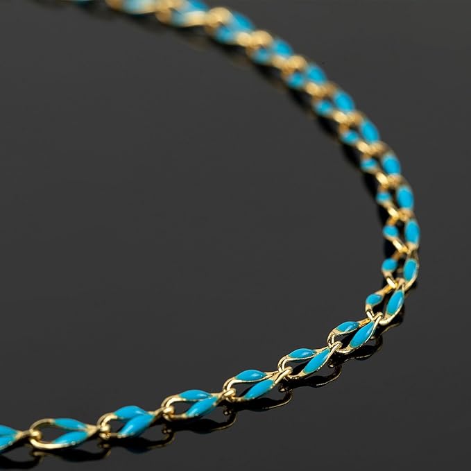 YOUBEIYEE 2 Meters Lake Blue Enamel Cable Chains Bulk Gold Plated Chain for Jewelry Making Brass Chain Necklace DIY Jewelry Supplies
