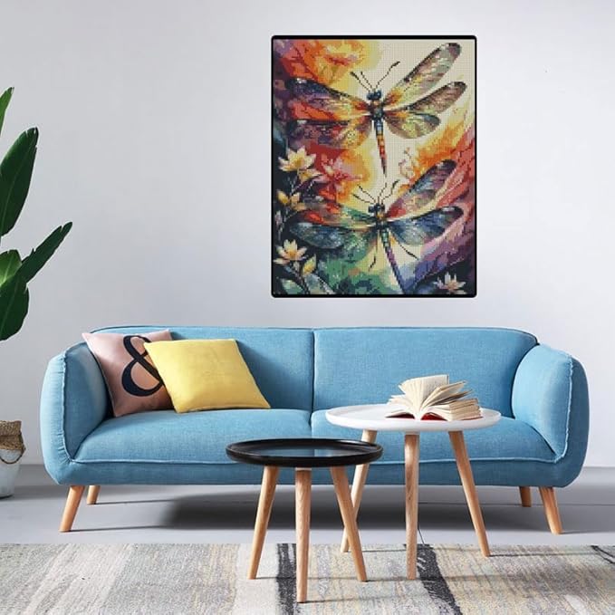 Dragonfly Stamped Cross Stitch Kits for Adults,Flower Dimensions Cross Stitch Kits Embroidery Kit Arts and Crafts for Beginners 15.7x11.8 inches