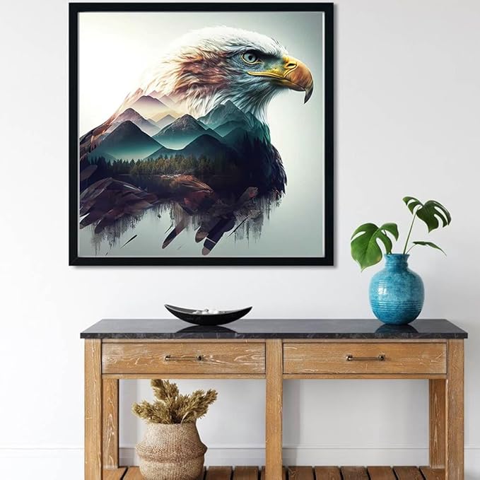Meothan Diamond Art Kits for Adults, 5D DIY Eagle Diamond Painting Kits for Beginners, Diamond Dots Gem Arts Crafts Kits for Living Room Bedroom Home Wall Decor Offices12X12 Inch