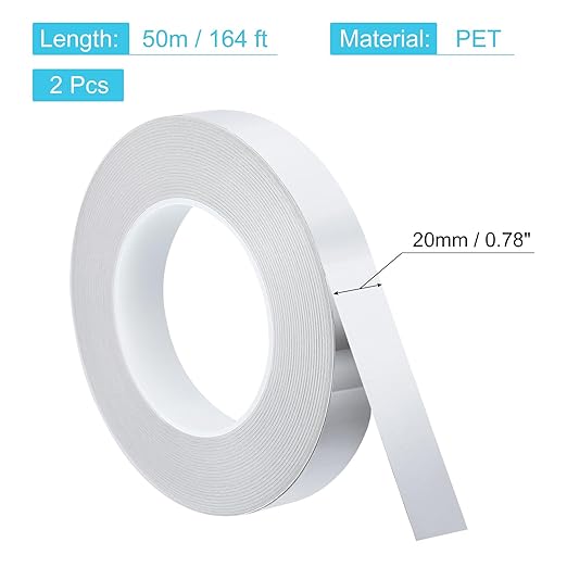uxcell Metallic Tape, 0.78 in x 164 ft Self Adhesive Metalized Polyester Film Tape Waterproof Shiny Washi Tape for Walls Graphic Arts Gifts Wrapping Crafts Decoration, Gloss Silver, 2 Pcs