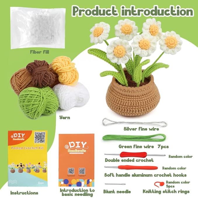 kgxulr Crochet Kit for Beginners, Little Daisy Crochet Kit Beginner Crochet Starter Kit for Complete Beginners Adults, Crocheting Knitting Kit with Step-by-Step Video Tutorials (Little Daisy)