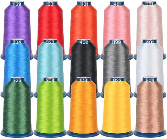 BAi Embroidery Thread Set 15 Brilliant Colors, 40WT (108D/2) High-Tenacity Polyester, 4000M Each Spool Smooth, Fade-Resistant, Professional Thread for Commercial Embroidery Machines