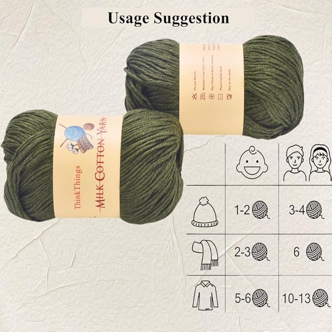 Yarn for Crocheting Bulk - 10Balls 17.6OZ Pack Acrylic Green Yarns Large - DIY Weaving & Knitting Tool Thread for Beginners Army Green