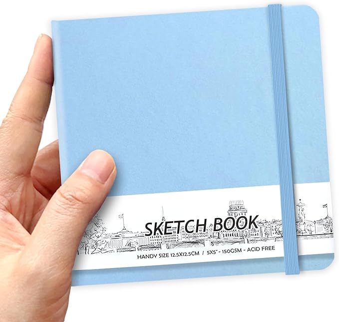 5" x 5" Hardcover Sketch Book,Small Mixed Media Sketch Pad,58 Sheets 150GSM Acid-Free Artist Drawing Paper,Travel Journal Blank Notebook for Adults Painting,Illustration,Art Supplies.Blue