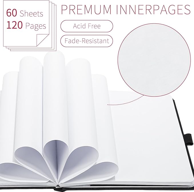 Vienrose 8.7"x5.7" Sketch Books, Linen Cover Hardbound Sketching Book with Acid-Free Paper, Drawing Pad for Kids, Beginners & Professionals, Art Supplies for Adults & Students(Black, 60 Sheets)