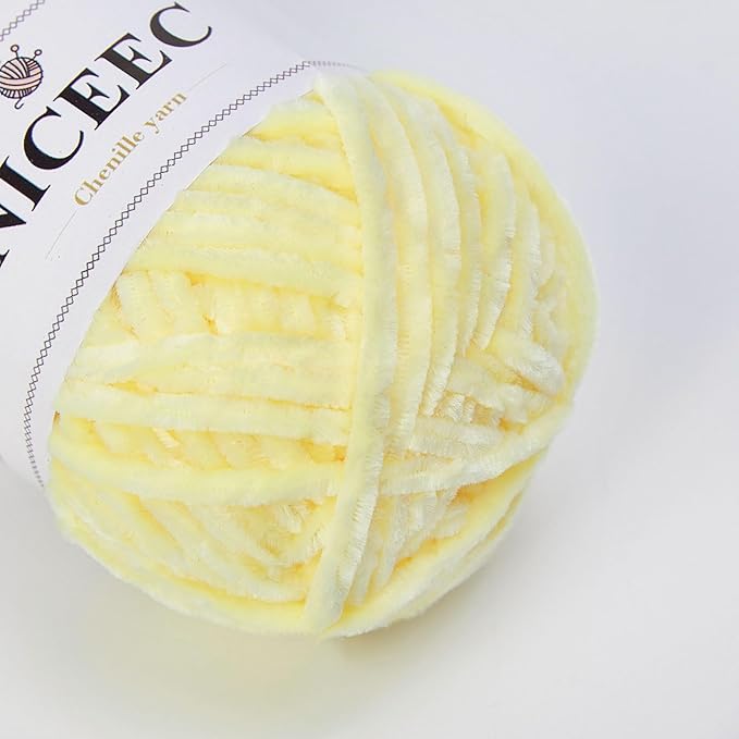 NICEEC 3 Skeins Soft Chenille Yarn Blanket Yarn for Knitting Fancy Yarn for Crochet Weaving DIY Craft Total Length 3×85m (3×93yds, 3×50g)_Light Yellow