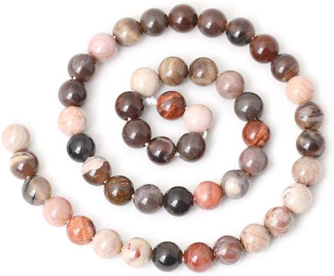cheavian 45pcs 8mm natural silicified wood jade gemstone round loose beads for jewelry making diy findings 1 strand 15"
