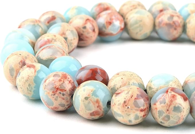 10mm Natural Stone Beads for Jewelry Making - Gemstone Round Loose Beads for Bracelets(35-38pcs, Sky Jasper)