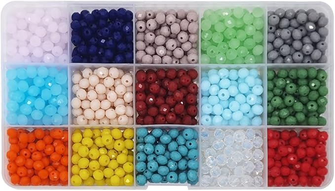 INSPIRELLE 1200pcs 6mm Multicolor Opaque Rondelle Glass Beads for Jewelry Making Faceted Briolette Shape Crytal Spacer Beads Assortments Supplies for Bracelet Necklace with Storage Box