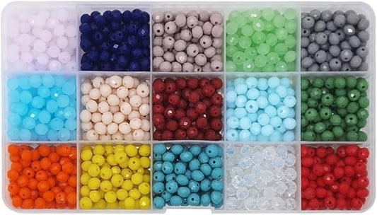 INSPIRELLE 1200pcs 6mm Multicolor Opaque Rondelle Glass Beads for Jewelry Making Faceted Briolette Shape Crytal Spacer Beads Assortments Supplies for Bracelet Necklace with Storage Box