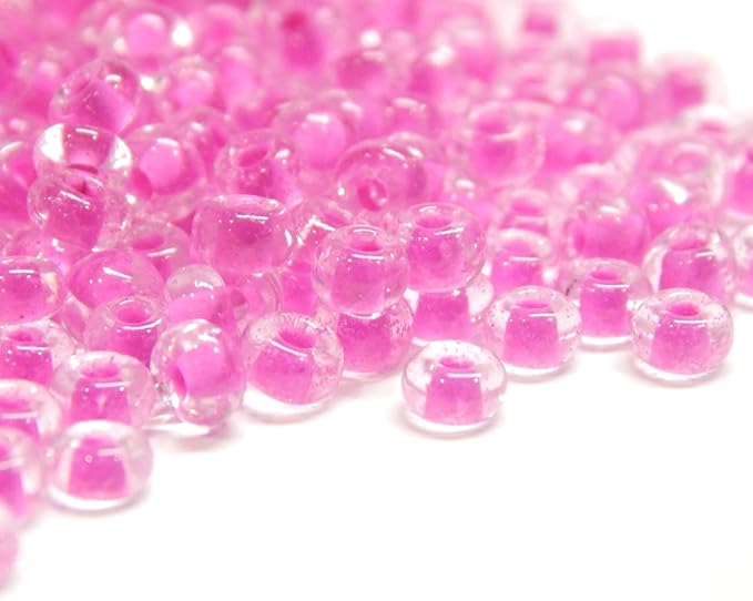 Perlin Glass Seed Beads 4mm 6/0 Round 1100pcs Mini Small Pony Spacer Beads Kit for Jewelry Making Earrings Bracelets Pendants Waist DIY Handmade (Pink Inside Colour)