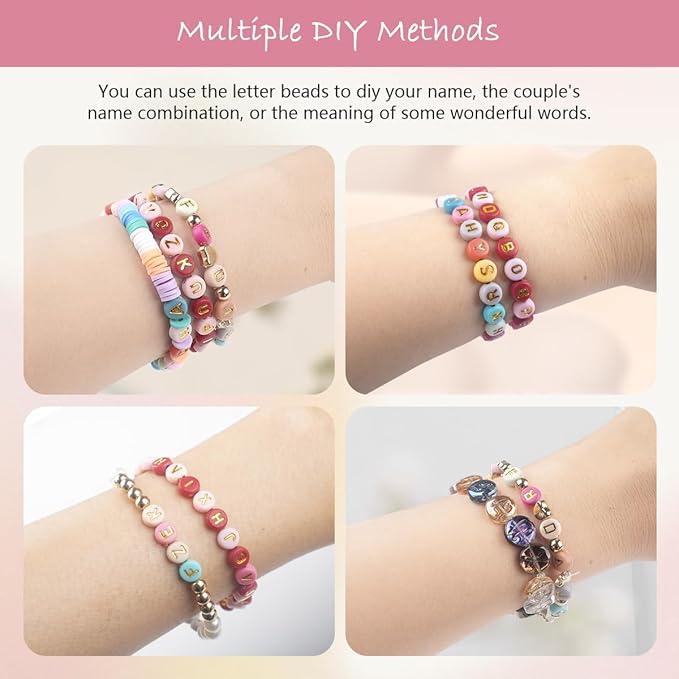 sutoug 1000pcs colourful letter beads for threading, 4 x 7 mm acrylic round beads for jewellery diy making crafts bracelets necklaces ornaments-gold