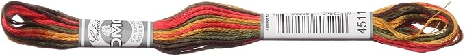DMC 517-4511 Embroidery Floss Cotton 4511 Green/Red/Yellow, 8 Metres