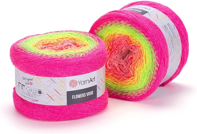 Yarn Art Flowers Vivid Yarn 250gr 8.80 oz 1094yds 55% Cotton 45% Acrylic Multicolor Cotton Fine Yarn Rainbow Crochet Spring Summer (507)
