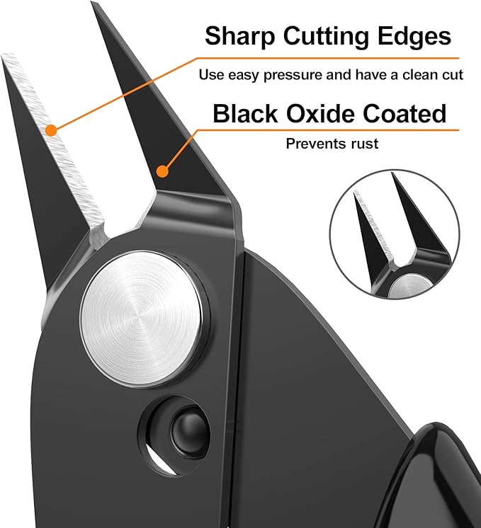 boenfu small wire cutter jewelry wire cutters zip tie cutters 2-pack flush cut nippers precision small side cutting pliers for 3d print, plastic models, jewelry, electronics, black, 5 inches, bf-170