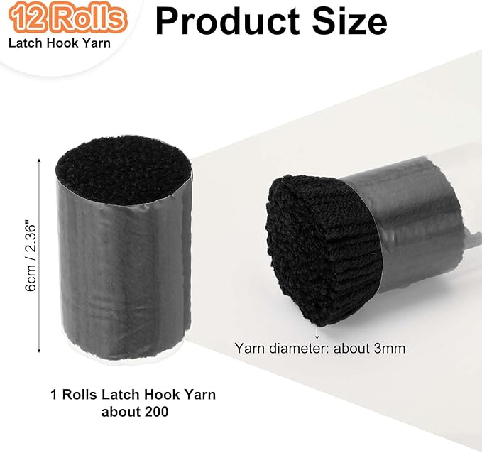 PATIKIL 12 Rolls Latch Hook Yarn, Latch Hook Kit Precut Rugs Yarn Making Crochet Bundles for Rug Adults Beginners Tapestry DIY Craft, Black